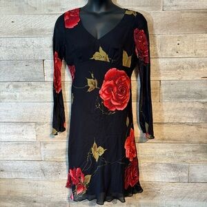 Vintage Mica women’s retro 90’s black floral pullover midi  dress in size 14